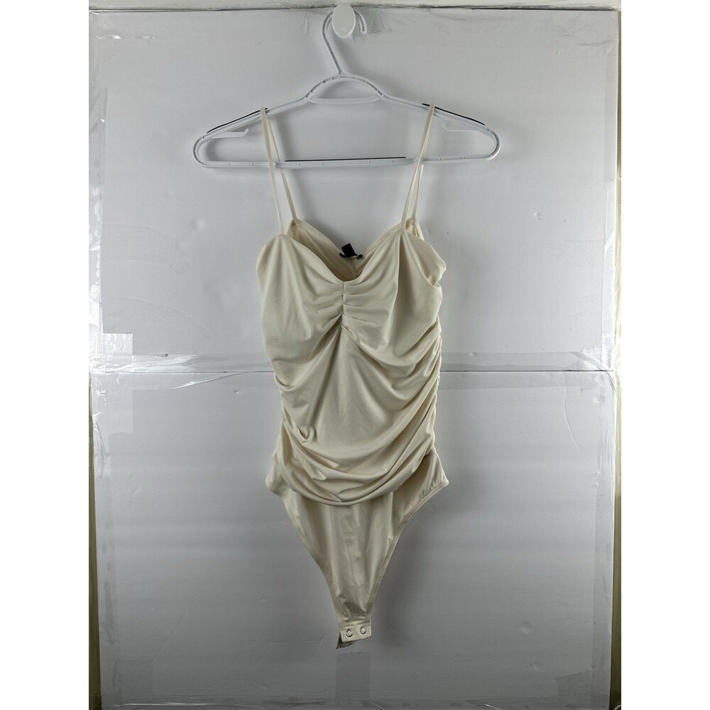 Express Body Contour Ruched Bodysuit Cream Bandeau Snap Bottom M